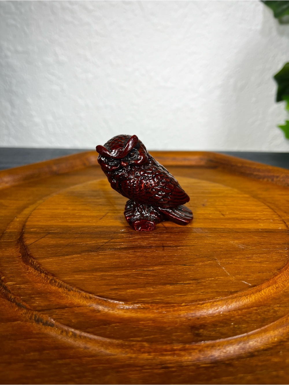 Vintage Red Resin Owl Sculpture